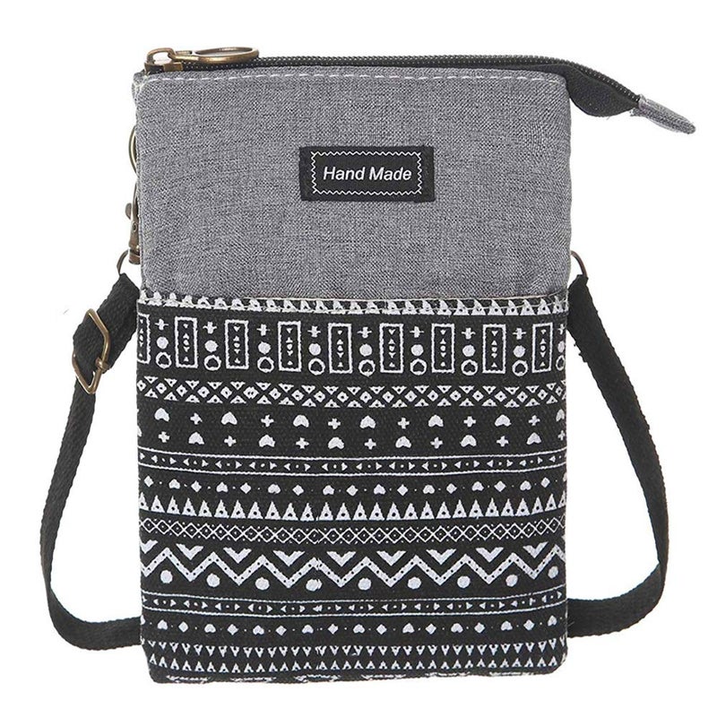 MEISEE Roomy Cell Phone Purse Wallet Canvas Small Crossbody Purse Bags with Shoulder Strap For Women teen girlsl (B-black and gray) - Image 1